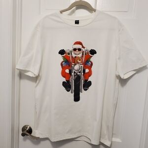 Shein Holiday Themed White Tee Shirt Size XL, 🎅, Festive Fun